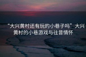 “大興黃村還有玩的小巷子嗎”大興黃村的小巷游戲與往昔情懷