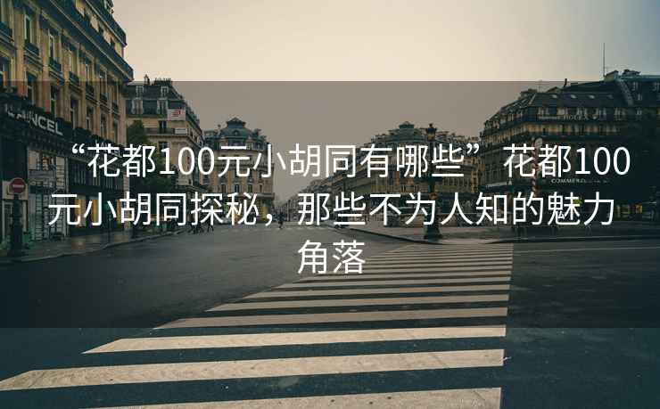 “花都100元小胡同有哪些”花都100元小胡同探秘，那些不為人知的魅力角落
