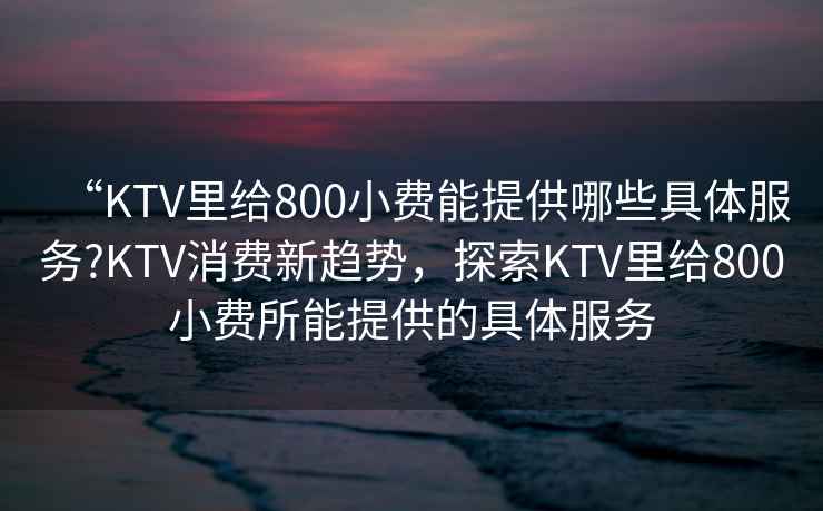 “KTV里給800小費(fèi)能提供哪些具體服務(wù)?KTV消費(fèi)新趨勢(shì)，探索KTV里給800小費(fèi)所能提供的具體服務(wù)
