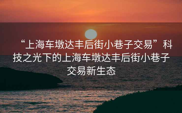 “上海車墩達(dá)豐后街小巷子交易”科技之光下的上海車墩達(dá)豐后街小巷子交易新生態(tài)