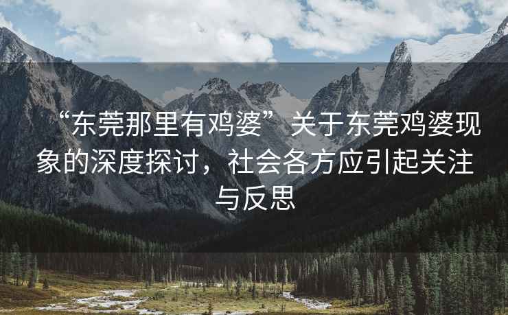 “東莞那里有雞婆”關(guān)于東莞雞婆現(xiàn)象的深度探討，社會各方應(yīng)引起關(guān)注與反思