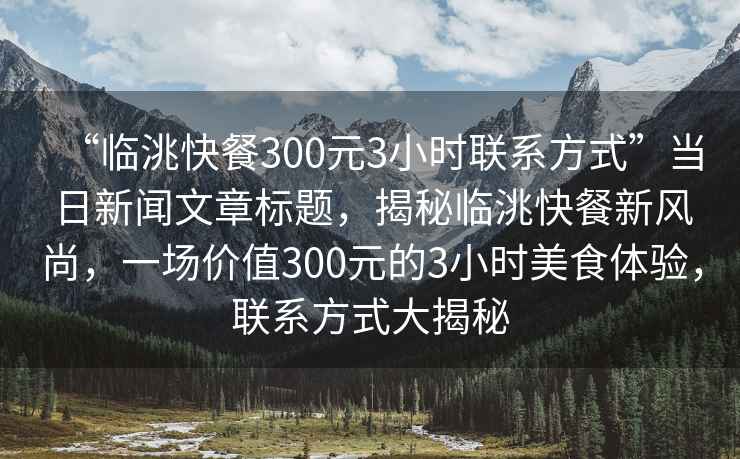 “臨洮快餐300元3小時(shí)聯(lián)系方式”當(dāng)日新聞文章標(biāo)題，揭秘臨洮快餐新風(fēng)尚，一場(chǎng)價(jià)值300元的3小時(shí)美食體驗(yàn)，聯(lián)系方式大揭秘