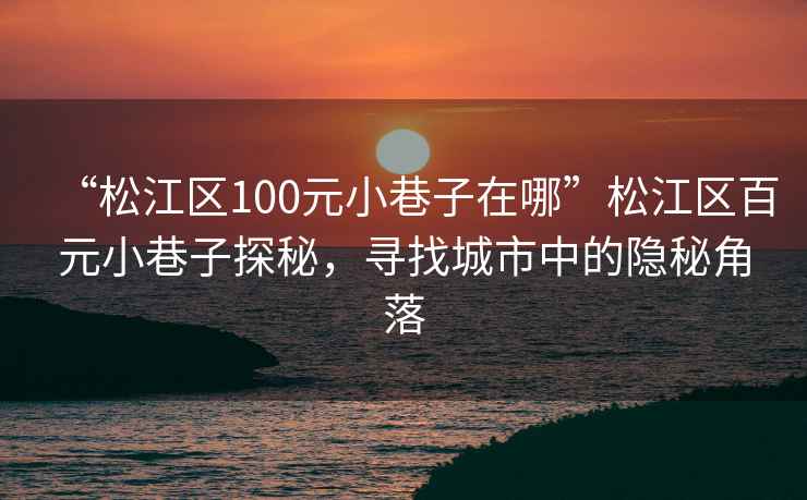 “松江區(qū)100元小巷子在哪”松江區(qū)百元小巷子探秘，尋找城市中的隱秘角落