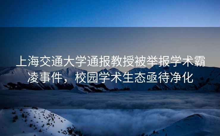 上海交通大學(xué)通報教授被舉報學(xué)術(shù)霸凌事件，校園學(xué)術(shù)生態(tài)亟待凈化
