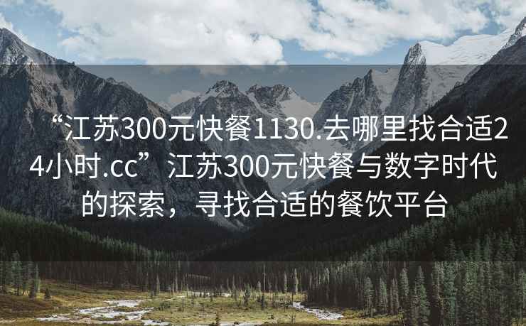 “江蘇300元快餐1130.去哪里找合適24小時(shí).cc”江蘇300元快餐與數(shù)字時(shí)代的探索，尋找合適的餐飲平臺(tái)