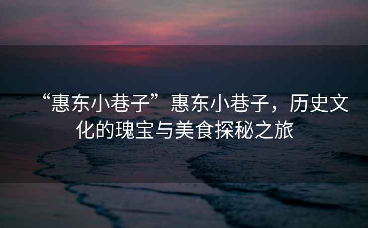 “惠東小巷子”惠東小巷子，歷史文化的瑰寶與美食探秘之旅