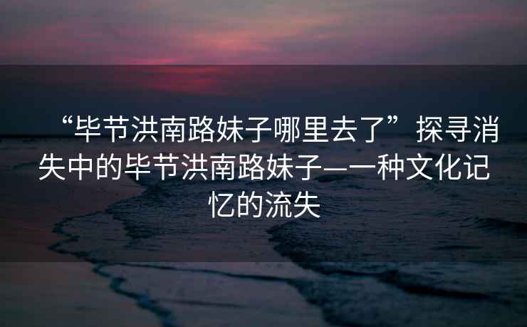 “畢節(jié)洪南路妹子哪里去了”探尋消失中的畢節(jié)洪南路妹子—一種文化記憶的流失