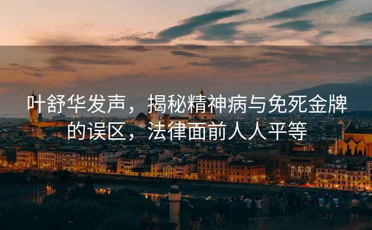 葉舒華發(fā)聲，揭秘精神病與免死金牌的誤區(qū)，法律面前人人平等