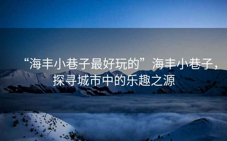 “海豐小巷子最好玩的”海豐小巷子，探尋城市中的樂(lè)趣之源
