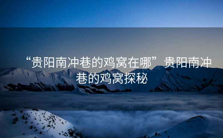 “貴陽南沖巷的雞窩在哪”貴陽南沖巷的雞窩探秘
