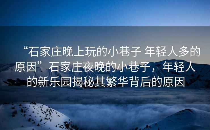 “石家莊晚上玩的小巷子 年輕人多的原因”石家莊夜晚的小巷子，年輕人的新樂園揭秘其繁華背后的原因