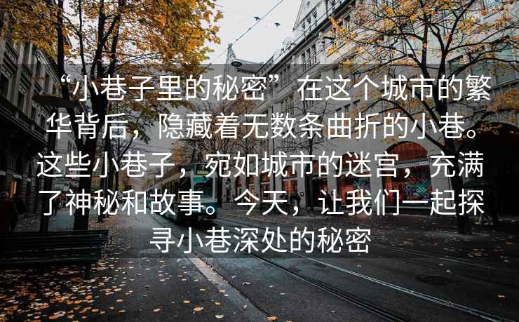 “小巷子里的秘密”在這個城市的繁華背后，隱藏著無數(shù)條曲折的小巷。這些小巷子，宛如城市的迷宮，充滿了神秘和故事。今天，讓我們一起探尋小巷深處的秘密