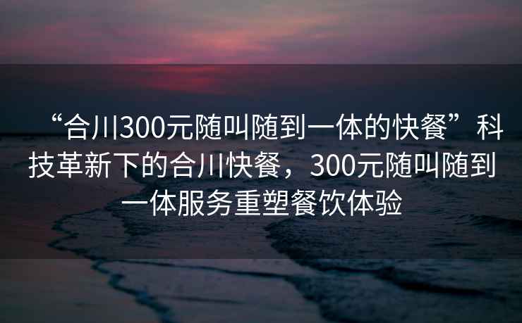 “合川300元隨叫隨到一體的快餐”科技革新下的合川快餐，300元隨叫隨到一體服務(wù)重塑餐飲體驗(yàn)