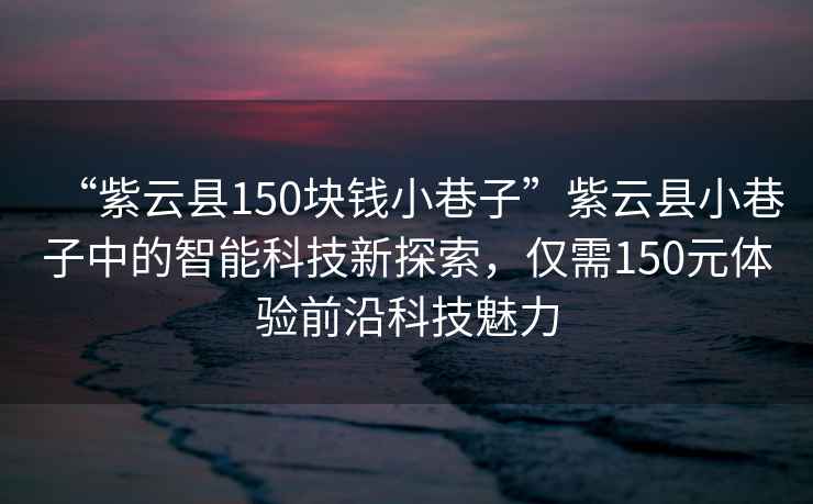 “紫云縣150塊錢小巷子”紫云縣小巷子中的智能科技新探索，僅需150元體驗(yàn)前沿科技魅力