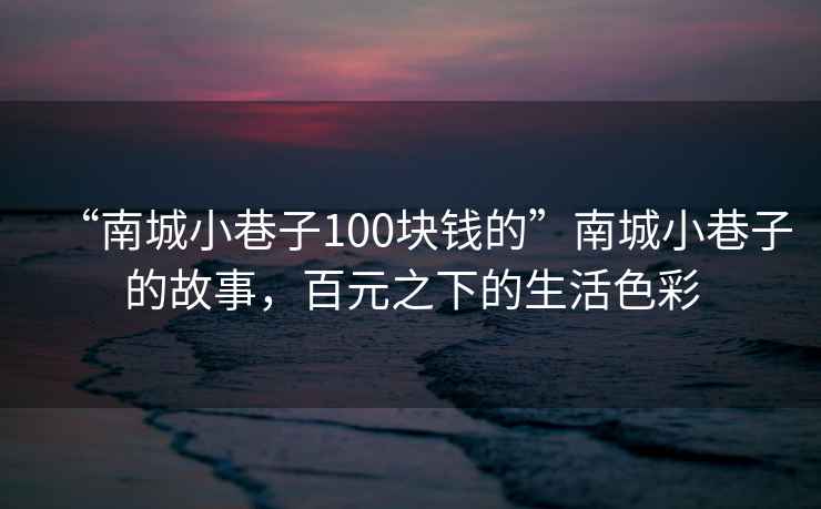 “南城小巷子100塊錢的”南城小巷子的故事，百元之下的生活色彩