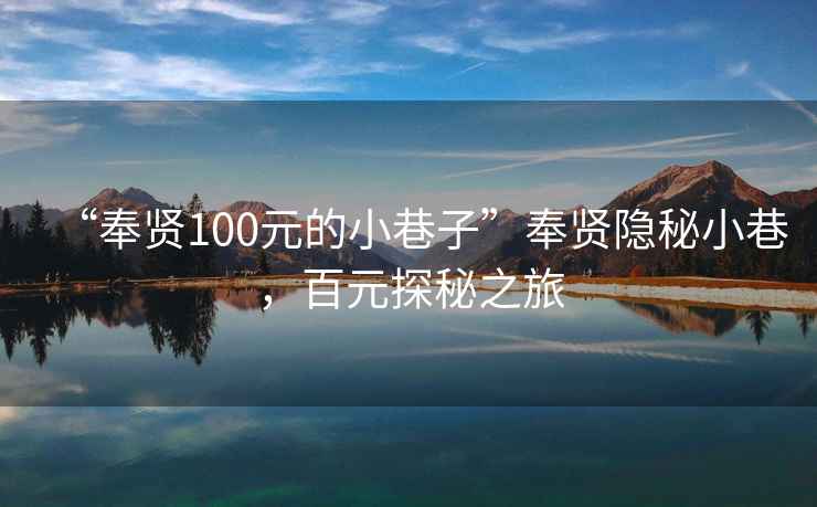 “奉賢100元的小巷子”奉賢隱秘小巷，百元探秘之旅