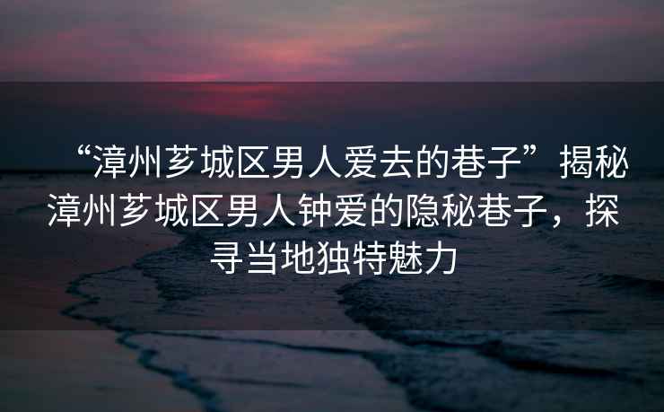 “漳州薌城區(qū)男人愛(ài)去的巷子”揭秘漳州薌城區(qū)男人鐘愛(ài)的隱秘巷子，探尋當(dāng)?shù)鬲?dú)特魅力